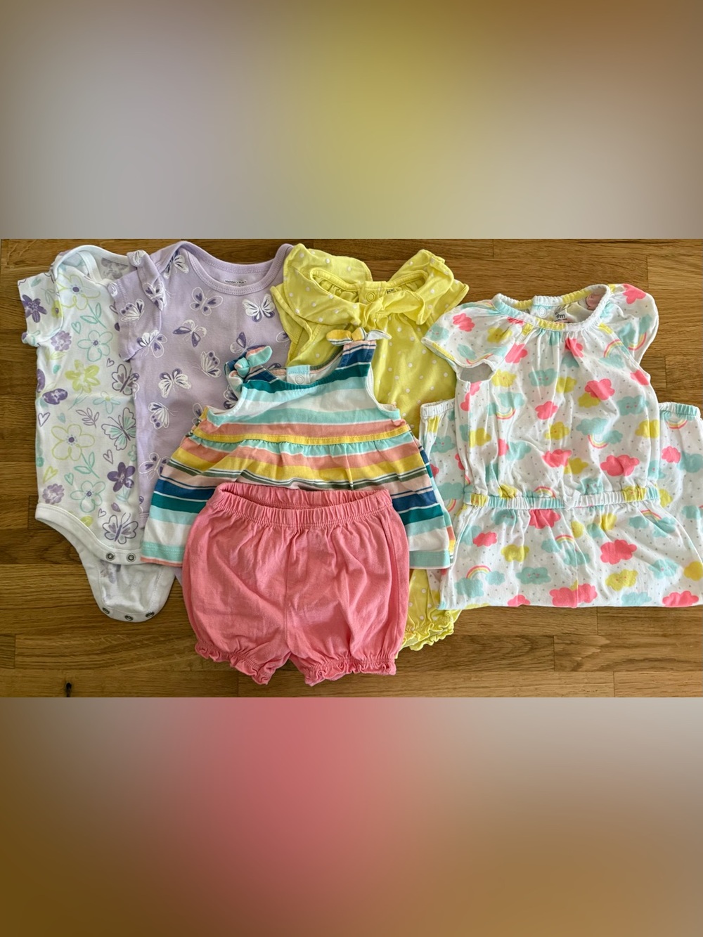 Mixed Baby Girl Summer Clothing Set - Pastel Stripes, Pink, Yellow, Lavender 9M